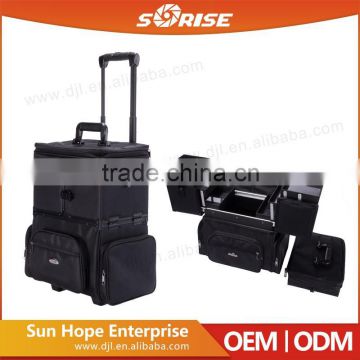 Factory Price Black Nylon Makeup Artist Rolling Train Case