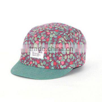 print 5 panel caps with woven label