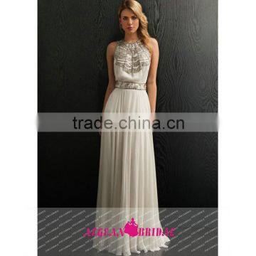 QC2 A-line elegant beaded bust sleeveless 2015 wedding dress backless floor length halter vestidos de noche