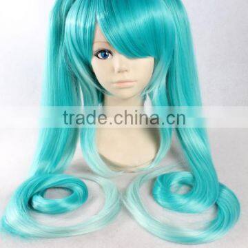 Cosplay Costume Long Green silk wave wig with two ponytail N369