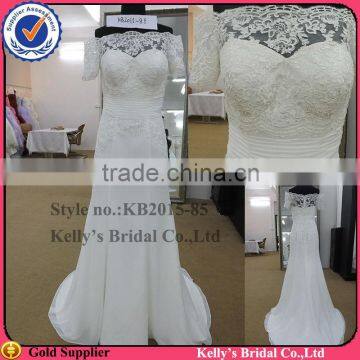 new arrival short sleeve lace bodice organza wedding dress New Designer ite Pearls Wedding Dress China Bridal dresses