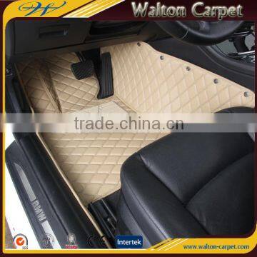Beige Anti Slip Rhombic Pattern 3D Interlocking Custom Car Mat Leather