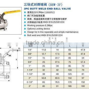 3-pc Butt Weld Ball Valve,high pressure ball valve, reduced port ball valve