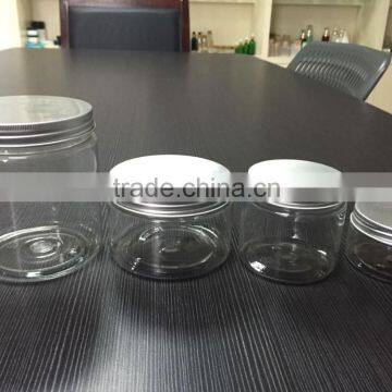 China 250g 300g 400g Pet Jars With Aluminum Lid Clear Pet Jar
