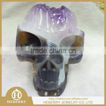 top quality Decorative purple color amethyst Geode Crystal Skull for sale