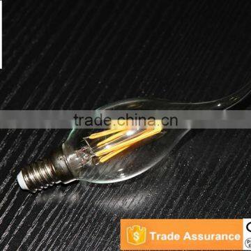 New Edison style 4W E12/E14 B35 LED Filament flameless bulb manufacturing CE/RoSH/TUV/FCC/UL 768