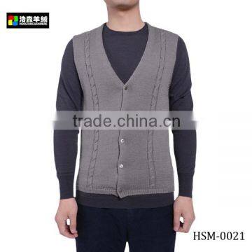 Fashion Men Wool Sweater, Grey Wool V Neck Sweater Vest