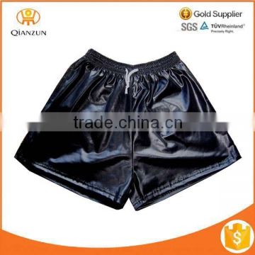 MENS BLACK LEATHER WET LOOK SHINY SURF SPORTS FOOTBALL SHORTS