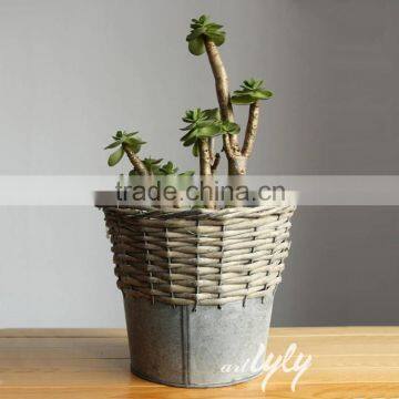 2015 cheap home design willow and iron flower planter for sale