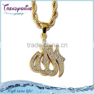 Men's punk style pave crystal 18k solid gold chain necklace