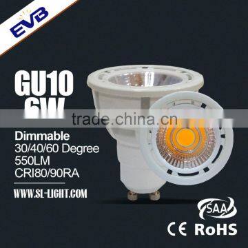 RA80 RA90 High Bright 540LM 6W COB CE RoHS GU10 Led Spotlight