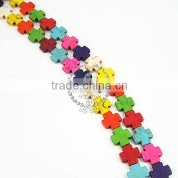 1 string 15inch 15mm vintage mix color dyeing turquoise square cross unique Halloween beads 3010005