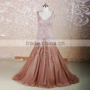 RSE640 Brown Bead Embroidered Long Women's Formal Evening Dress For Fat Ladies