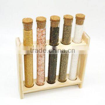 Premium Spice Rack With Wood Stand and Flat Bottom Test Tube