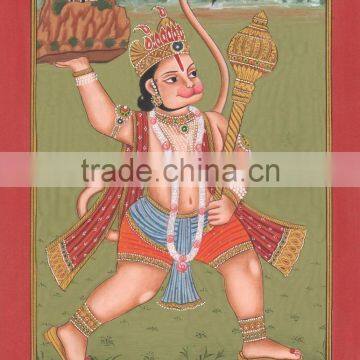 Hindu God Hanuman Dev Painting Artwork Vedic Yoga Horse Rare Painting Indian Ramayan