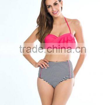 2016 Latest Striped Retro High Waist Bikini photo-3