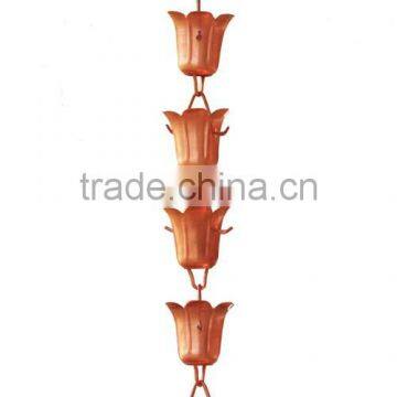 Copper tulip rain chain/ Flower Design Cup For Garden Decor And Gutter rain chain