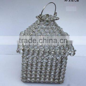 Glass Diamond Lantern With in Nickel Finish