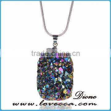 Colorful Irregular Shape Crystal Natural Stone Pendant Necklace Women Druzy Silver Plated Chain Agate Charm Necklace photo-4