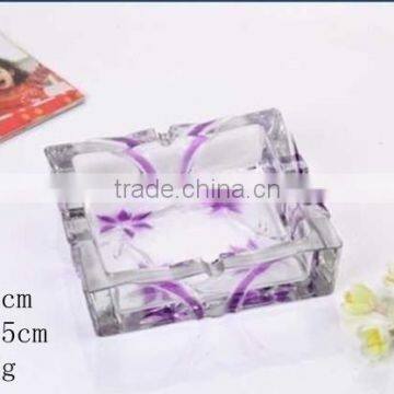 square glass ashtray with nice picture purple printed