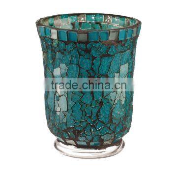 Amber Blue Glass Candle Holder For Home Decoration