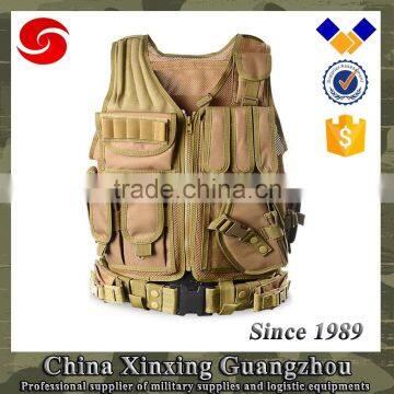 Khaki Heavy duty PP belt 600D oxford jacket tactical vest with multi purpose pouch