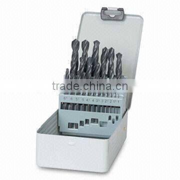 DIN338 bright finish 25 pcs drill bit set in metal tool box