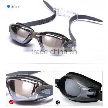 Promotional silicone swimming goggles wholesale mirrored swim eyewear with quick buckle