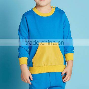 Fashion Baby Clothes Plain Kids Sweatshirts With Contrast Kangaroo Pockets