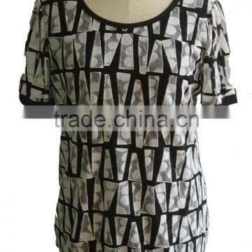 Black With Rose Print Lycra Round Collar Blouse photo-5