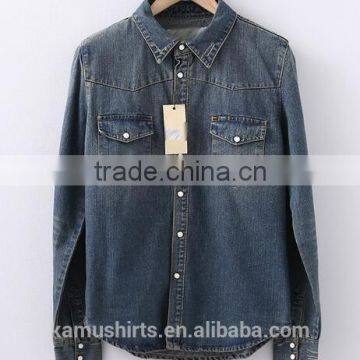 100% Cotton denim shirts mens two pockets jeans shirts washed denim shirts