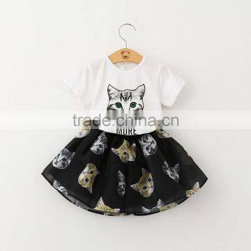 2016 Summer Children's Clothing Sets 3 d Cartoon Cat Printed t Shirt and Skirt Twinsets photo-3