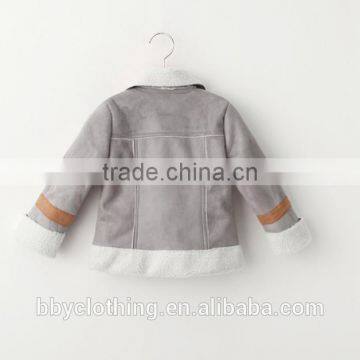 British Style White Plush Lining Suede Turn-down Collar Children Winter Jacket With Zipper photo-4