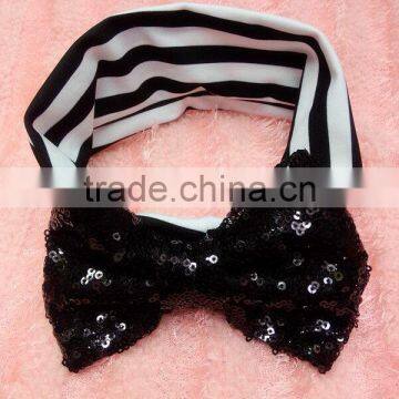 2016 Wholesale pretty sequin bowknot stripe baby or gir's cotton headband,hair accessories