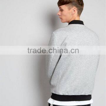 MGOO Men Custom Cotton Zip Up Coat Robbing Collar Tailored Jersey Bomber Jacket Grey Baseball Clothings photo-4