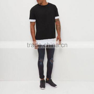 Fashion Design Men's Longline Two Tone T Shirt Elongated Panel T Shirt Hip Hop Streetwear photo-3