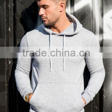 Slim Fit Men's Hooded Tracksuit Tops Custom Embroidered Gym Hoodie Light Gray Tapered Pullover Hoodies