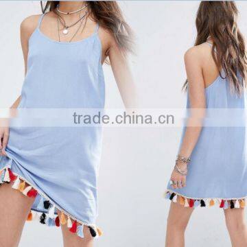 latest fashion tassels ladies mini dress