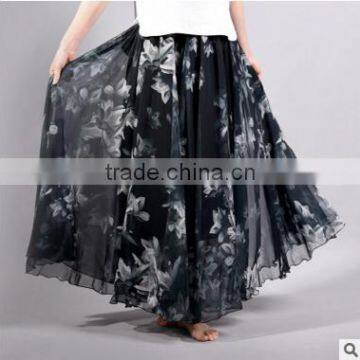 F20026A women skirts deisng new summer chiffon printed elastic waist skirts