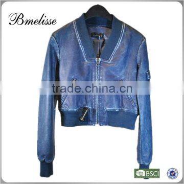 2014-2015 new arrival Stylish lady sky blue fashion pu Jacket jeans color leather jacket