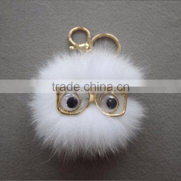Myfur Cute Style White Fox Fur Pom Pom Keychain Customized Bag Charm photo-3