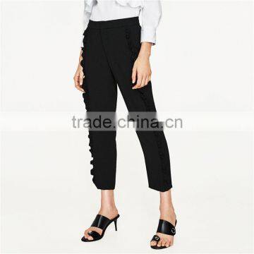 2017 Oem Eco-friendely Pink Cropped Flowing Frilled Women's Trousers photo-3