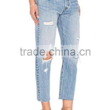 2017 Custom Latest Design Women Fashion Denim Wholesale High Rise Ladies Ripped Jeans