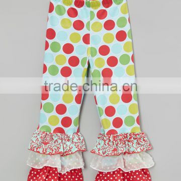 Newest Autumn Girl Pants With Jolly Polka Dot Triple Ruffle Casual Trousers Fancy Kids Clothes Z-PT80804-8