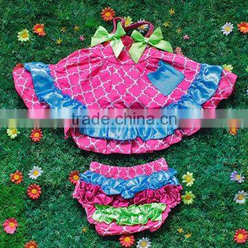 Wholesale hot pink quadrifoil ruffle baby girls bloomers set M5040608