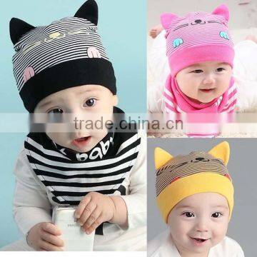 autumn cute cat stripe cotton infant hat