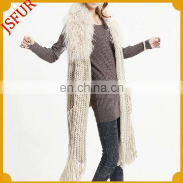 Fashion women's Long knitted scarf with fur knit scarf