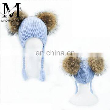 2017 Hot Selling Cheap Cute Winter Hat Two Poms Beanie Baby Girls Pink Fur Hat photo-4