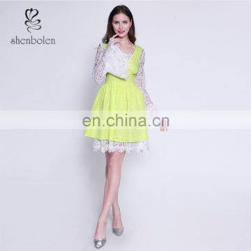 CH319 New Ladies Designs Dress from Shenbolen Designers Lace Up Bell Sleeve Swing Dress