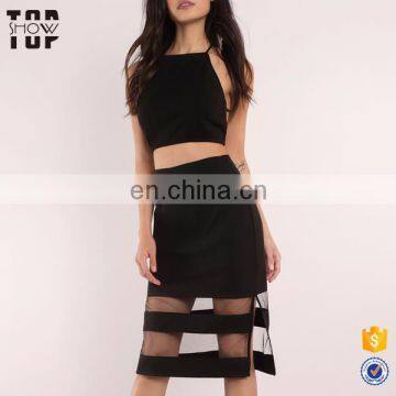 OEM new dress design woman mesh two pieces of sexy black dress